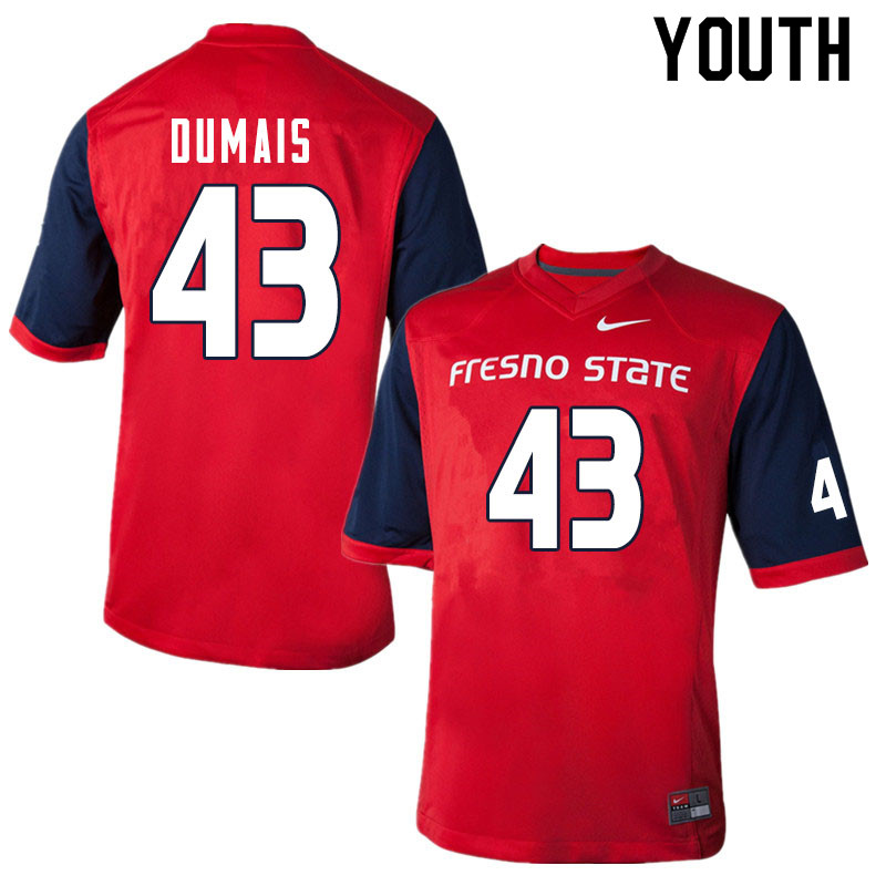 Youth #43 Alex Dumais Fresno State Bulldogs College Football Jerseys Sale-Red - Click Image to Close